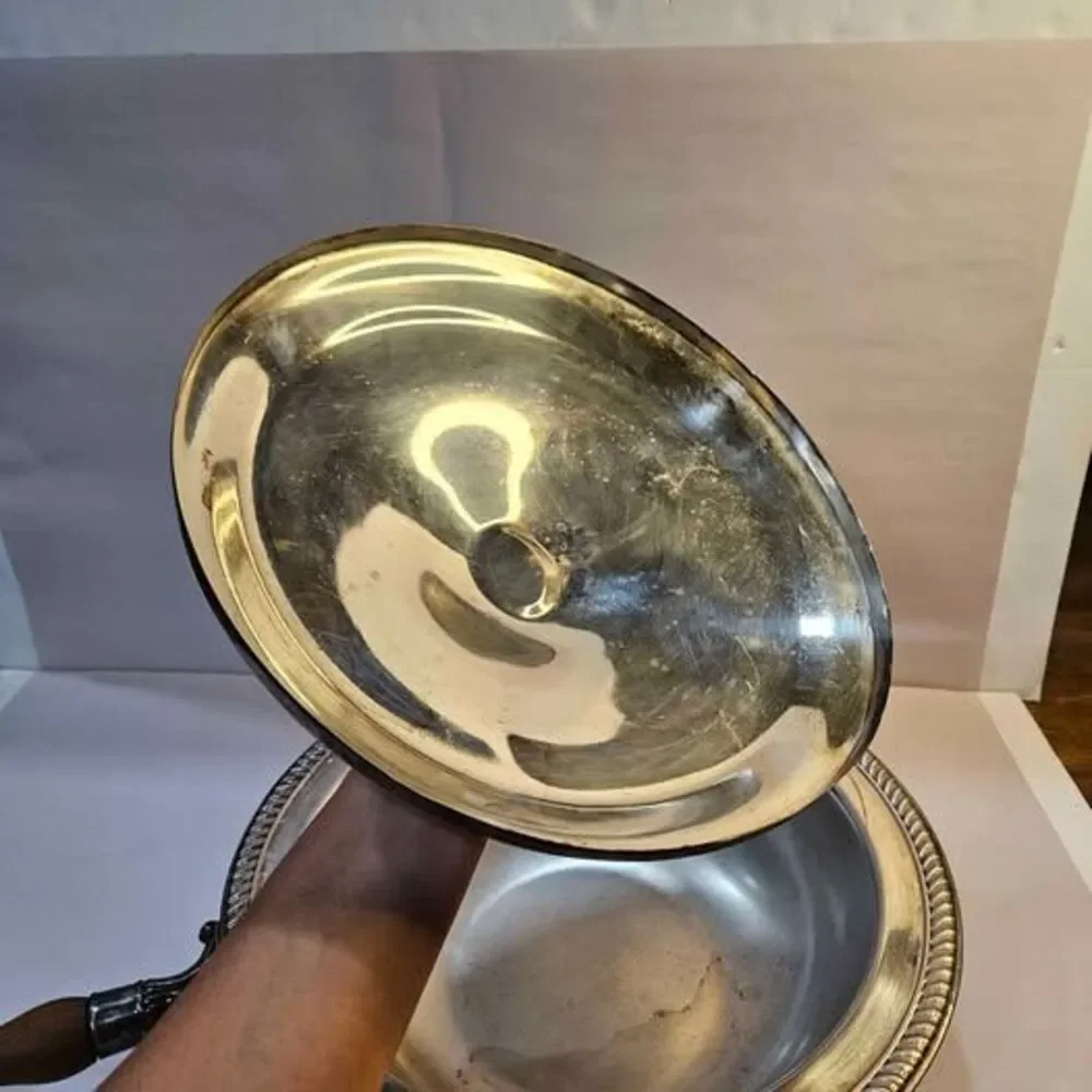 B. Rogers Silver Co. 1245 Silver Plated Chafing Dish with Wood Handle